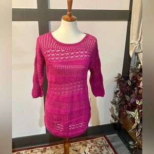 Hot pink, crocheted tunic sweater